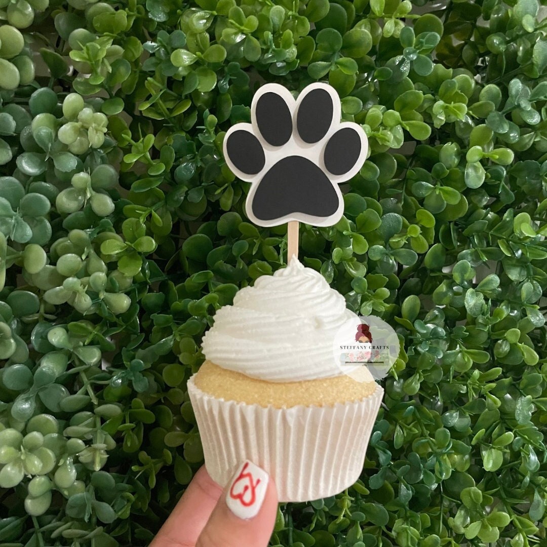 Paw Print Cupcake Toppers Dog Pawty Doggy Themed Birthday Puppy Adoption Set of 6, 12 or 24 ...