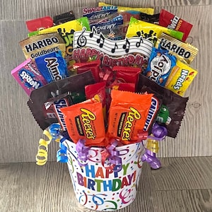 Birthday Candy Arrangement, Candy Bouquet, Candy Gift Basket
