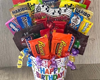 Birthday Candy Arrangement, Candy Bouquet, Candy Gift Basket