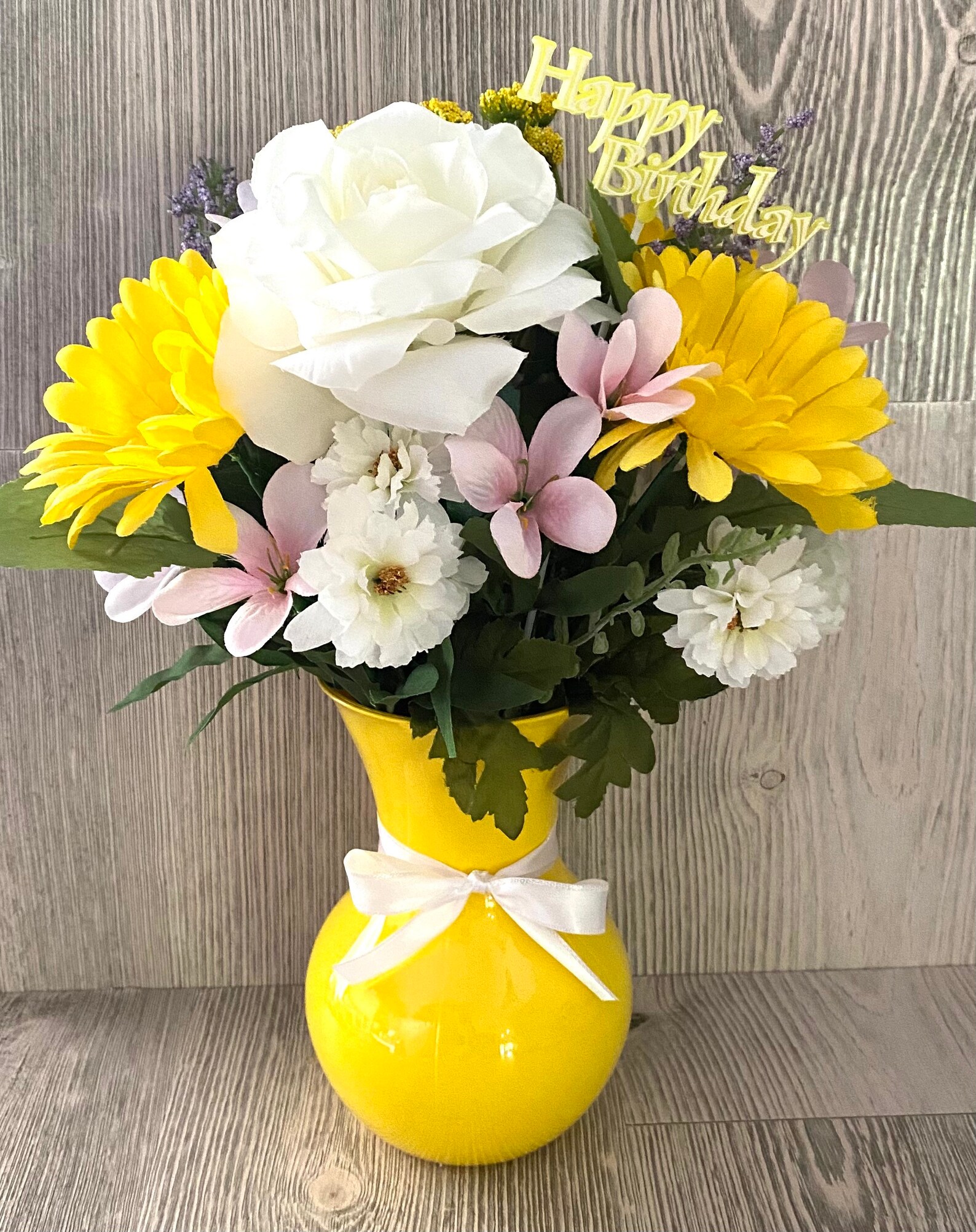 Happy Birthday Bouquet Silk Flower Arrangement Etsy UK