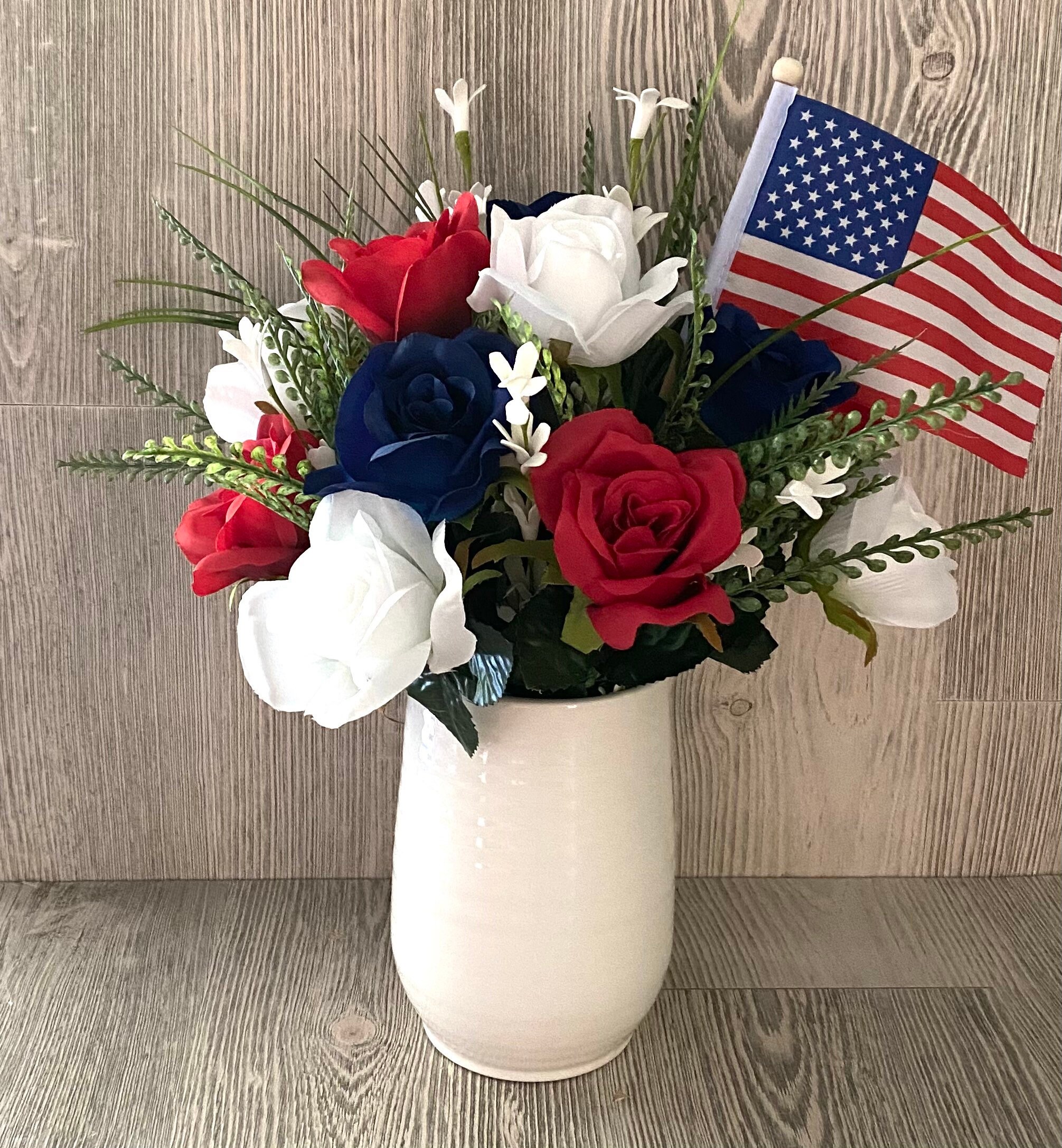 Patriotic Floral Arrangement Silk Floral Arrangement 4th of Etsy