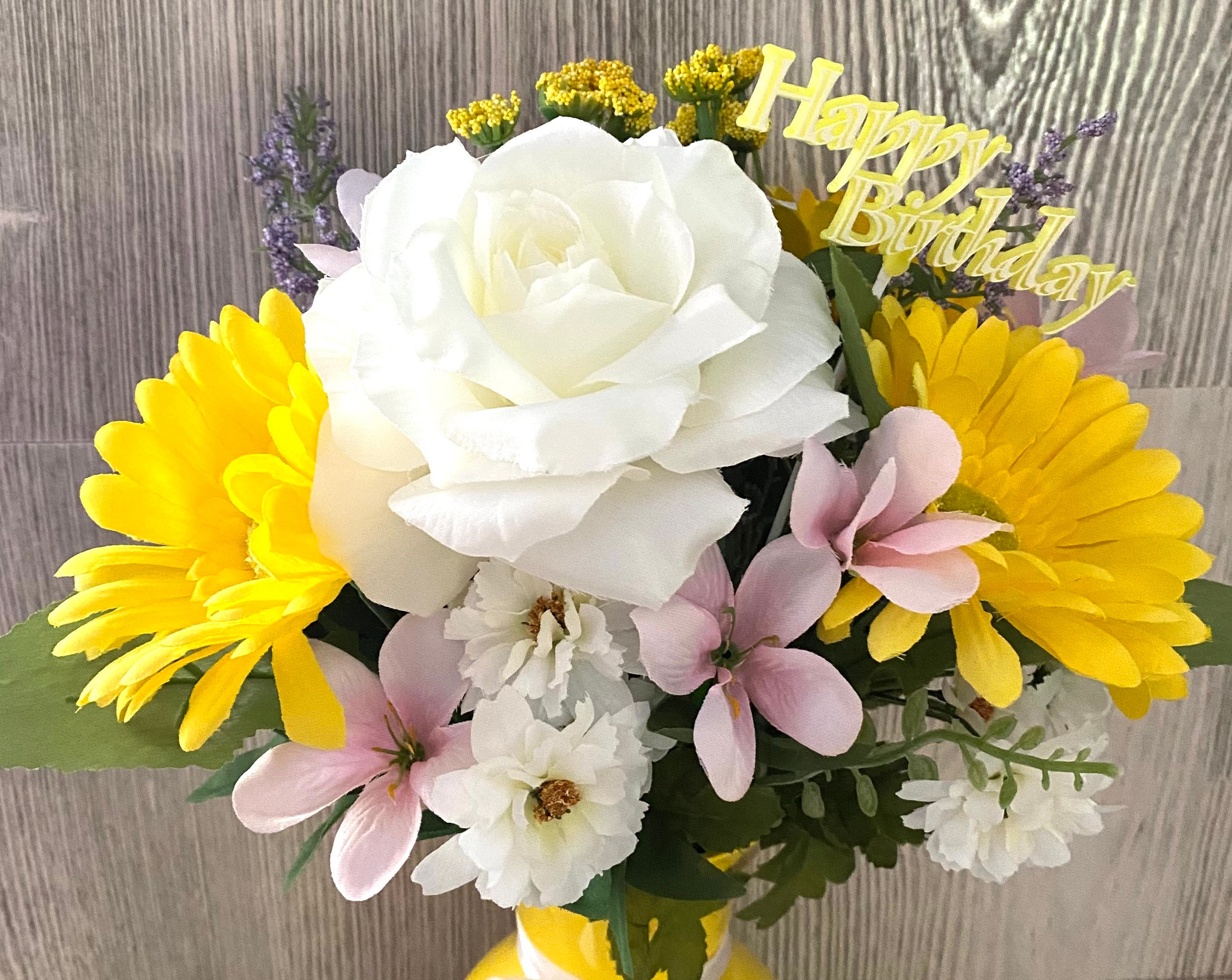 Happy Birthday Bouquet Silk Flower Arrangement Etsy UK