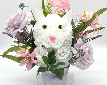 Mother’s Day Cat Bouquet, Mother’s Day Flowers, Mother’s Day Gift, Cat Flower Bouquet, Cat Floral Arrangement, Gift For Cat Mom