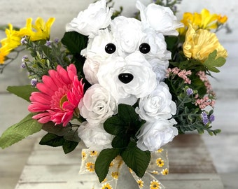 Dog Flower Bouquet, Dog Floral Arrangement, Silk Floral Arrangement, Flower Arrangement, Gift for Dog Mom, Dog Lover, Gift for Her