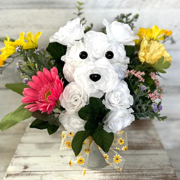 Dog Flower Bouquet, Dog Floral Arrangement, Silk Floral Arrangement, Flower Arrangement, Gift for Dog Mom, Dog Lover, Gift for Her