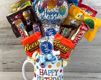 Happy Birthday Candy Bouquet, Birthday Mug Gift, Happy Birthday Gift