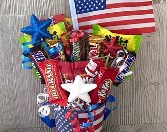 Patriotic Candy Bouquet, Candy Arrangement, Candy Bouquet