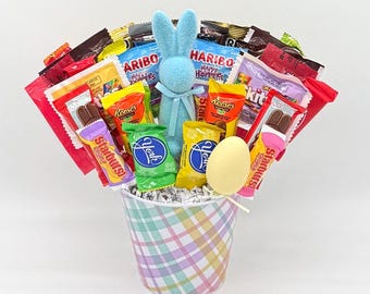 Easter Bunny Candy Bouquet: Bunny Pot Arrangement with Plush