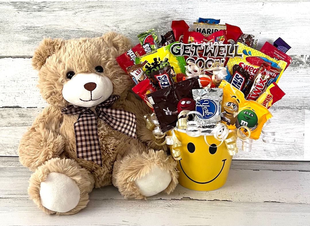 Get Well Candy Bouquet: Smiley Face Container, Plush Bear Option - Etsy
