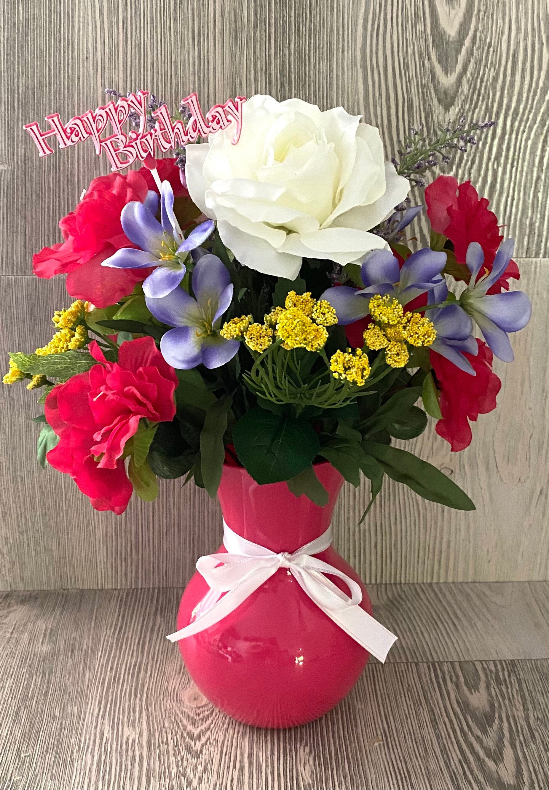 Happy Birthday Bouquet Silk Flower Arrangement Etsy UK