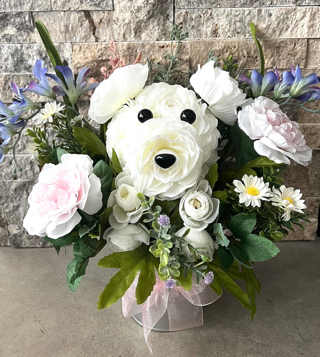 Dog Flower Bouquet, Dog Floral Arrangement, Silk Floral Arrangement