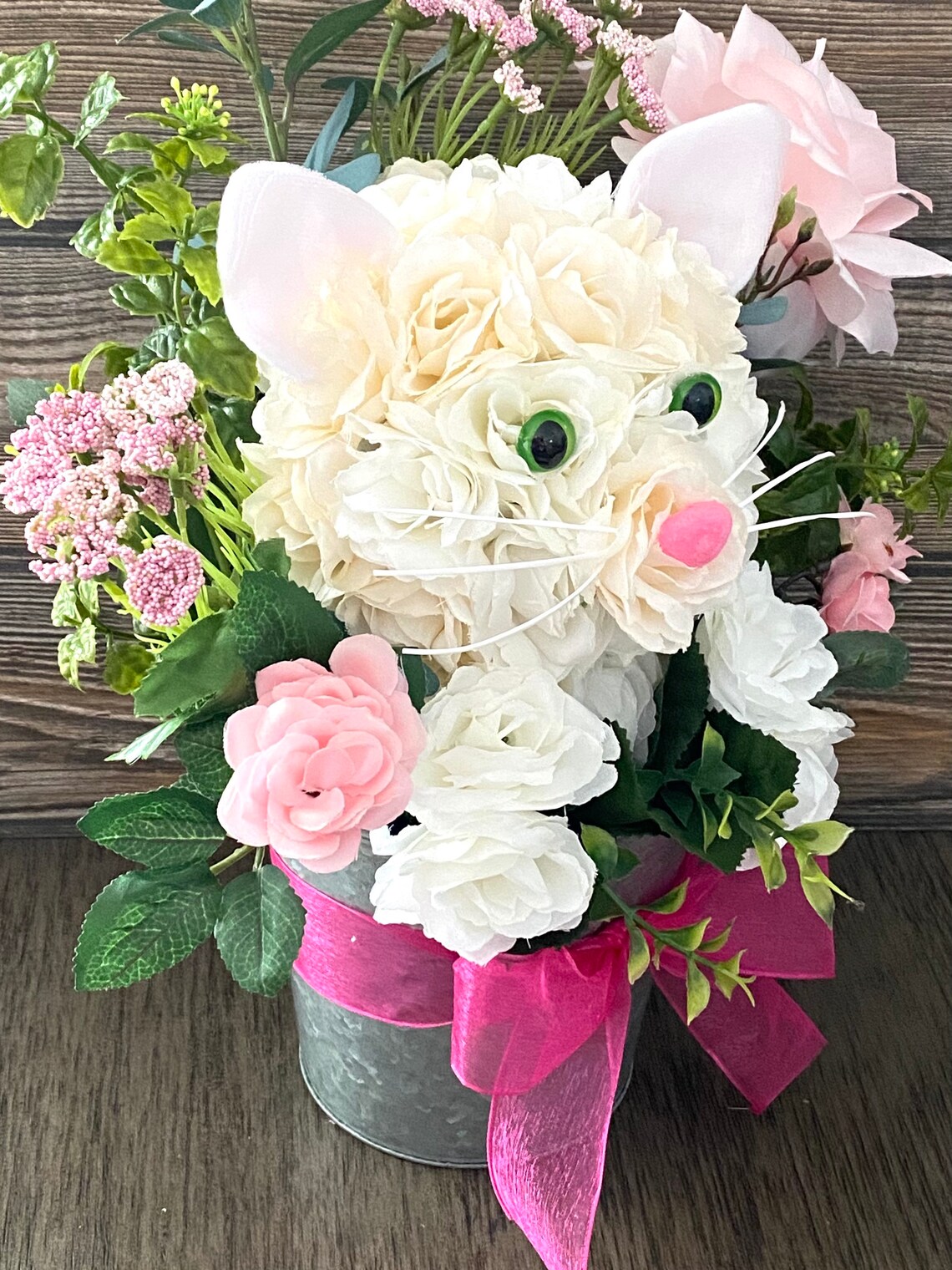 Cat Floral Arrangement Spring Floral Arrangement Faux Floral Etsy