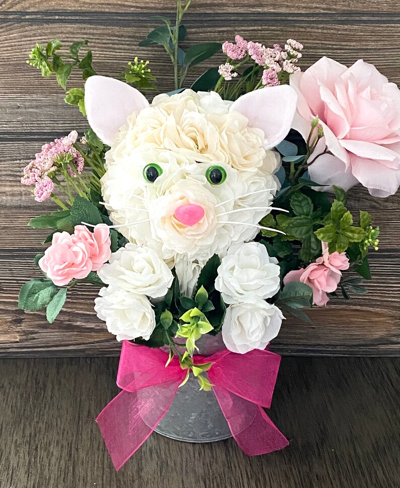 Cat Floral Arrangement Spring Floral Arrangement Faux Floral | Etsy