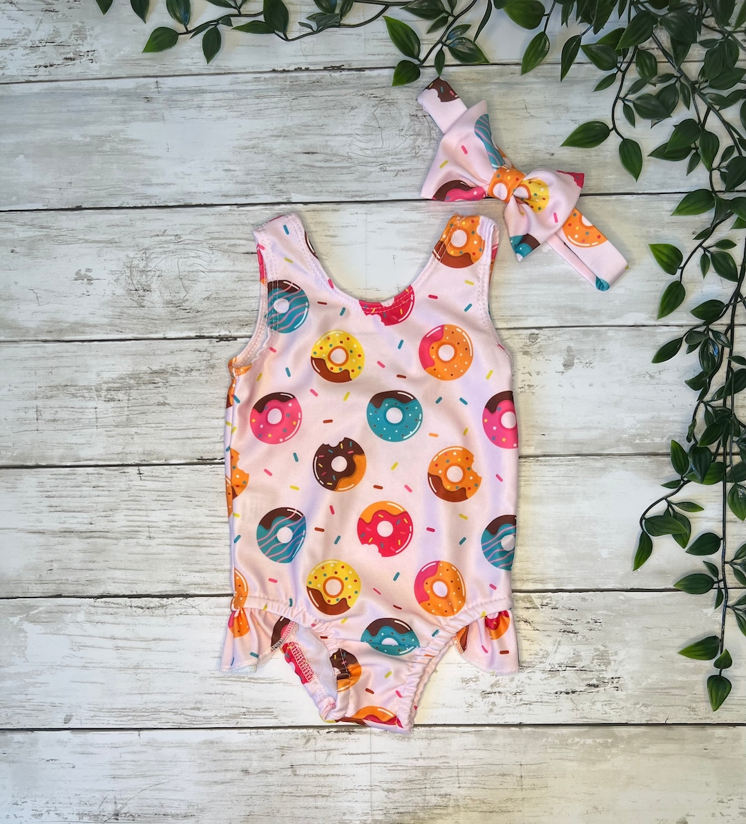 Donuts Swimsuit for Baby Girl With Matching Headband / Baby Swimwear / Baby Girl Swimming/ Baby