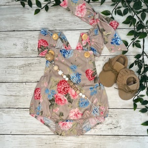 Baby Girl Romper Set, Floral Romper with matching Headband, Newborn Romper Baby Girl Outfits Baby Romper Newborn Girl Clothes Boho Baby Girl