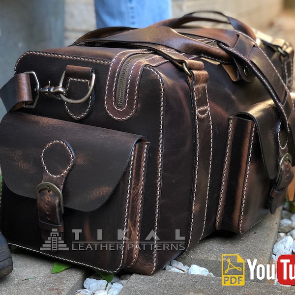 Duffle Bag Pattern, Travel Bag pattern, DIY pattern, Leather pattern, Leather pattern PDF, Leather template.