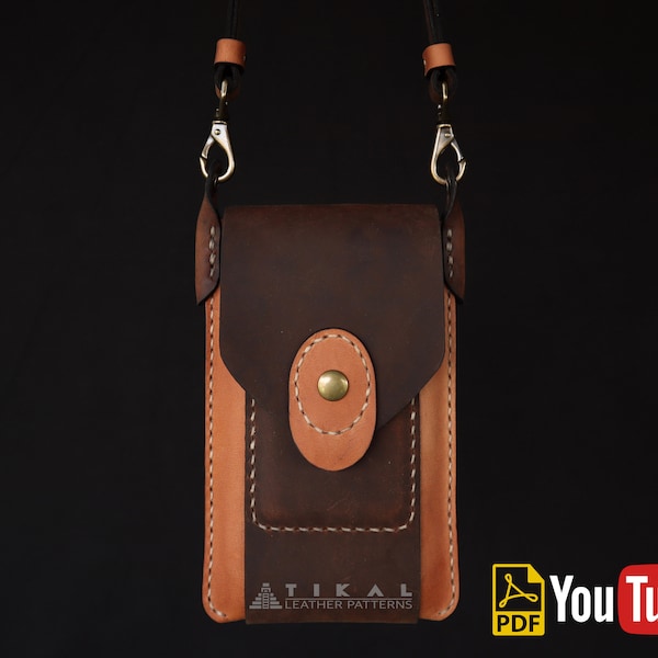 Smartphone Bag with front and back pocket, Phone Bag Pattern,  iPhone 13 bag pattern, Leather pattern, Leather template, Bag Wallet