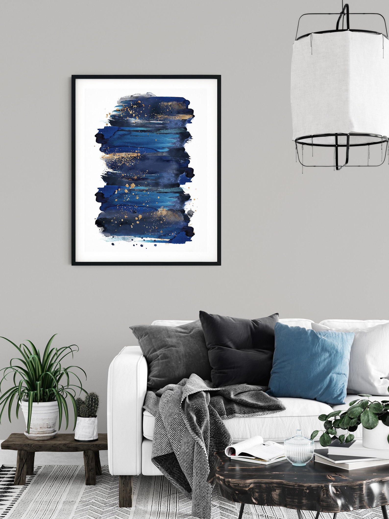 Dark Blue Wall Decor Abstract Blue Watercolor Printable Wall | Etsy