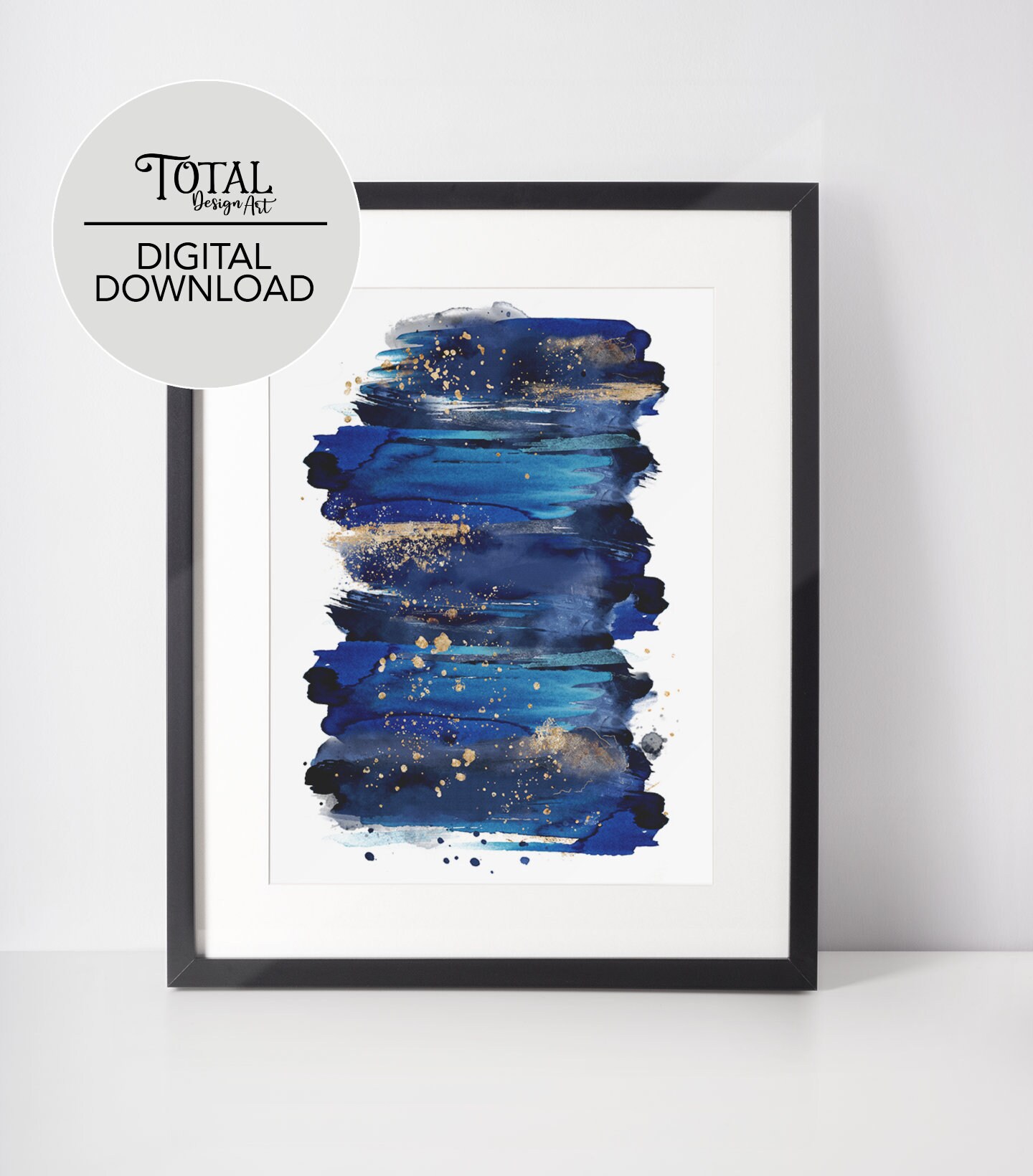 Dark Blue Wall Decor Abstract Blue Watercolor Printable Wall Etsy