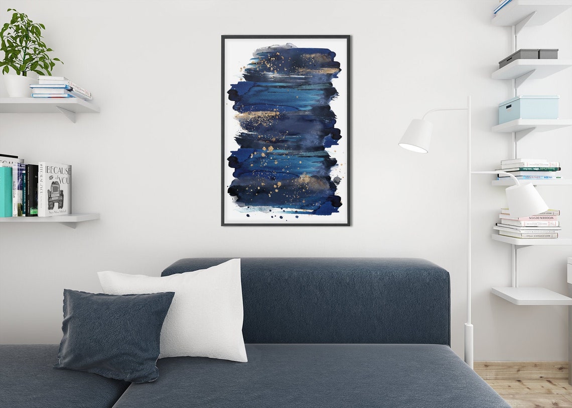 Dark Blue Wall Decor Abstract Blue Watercolor Printable Wall | Etsy