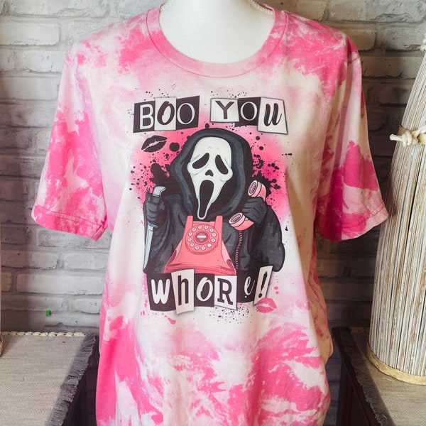 Boo You Whore Scream Design Acid Wash Style Halloween T.