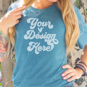 Model Mockup | Heather Deep Teal Bella Canvas 3001 T-Shirt | Digital JPG Tee Mockup