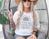 Model Mockup White Bella Canvas 3001 T-Shirt Digital JPG Tee Mockup
