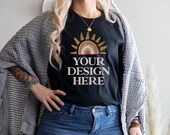 Bella Canvas 3001 Black Unisex T-Shirt Mockup, Model Mockup, Unisex Adult Tee