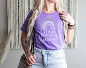 Model Mockup Heather Team Purple Bella Canvas 3001 T-Shirt Digital JPG Tee Mockup