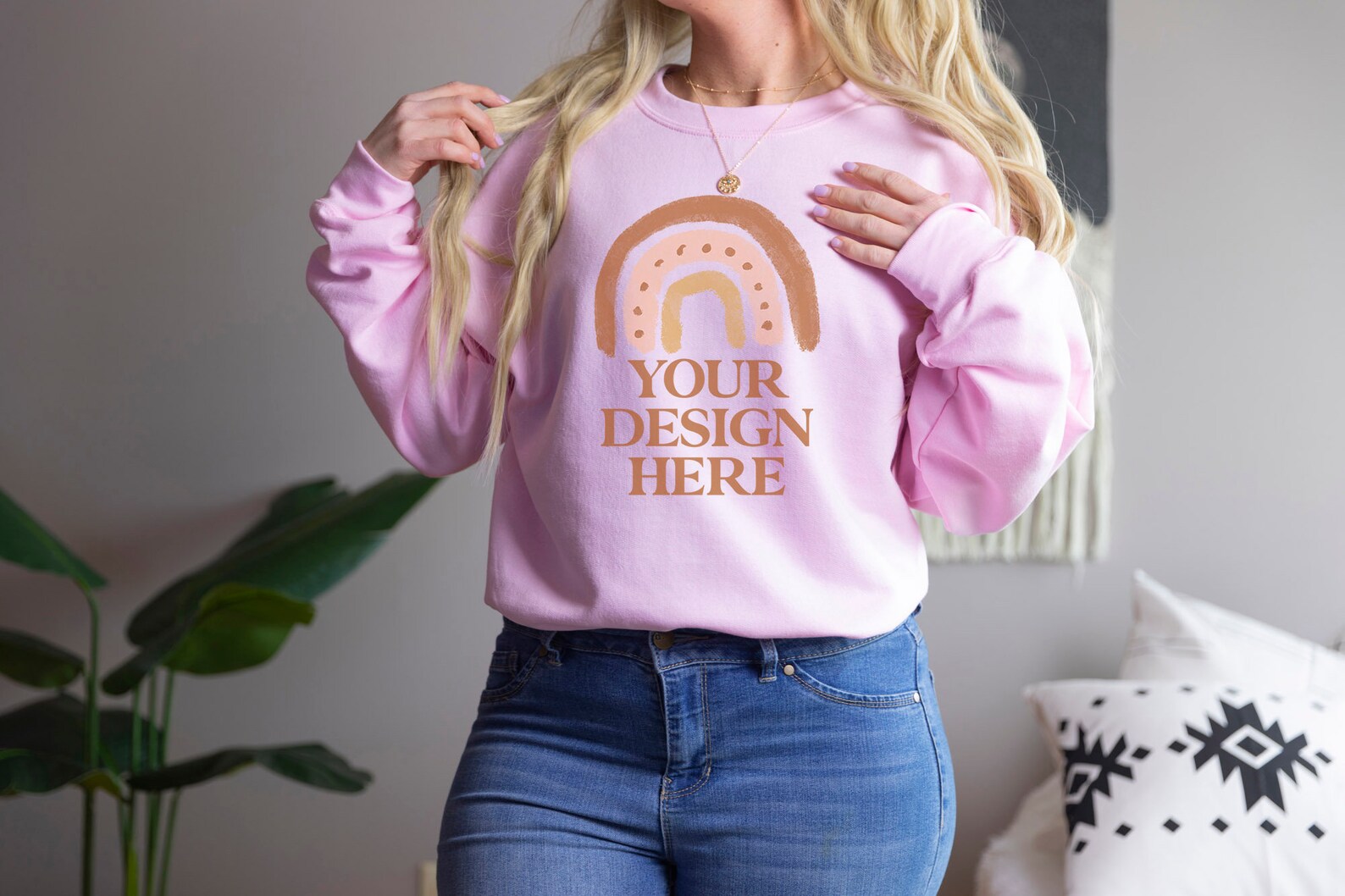 Model Mockup Light Pink Gildan 18000 Sweatshirt G180 Etsy