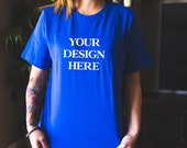 Bella Canvas 3001 True Royal Unisex T-Shirt Mockup, Model Mockup, Unisex Adult Tee
