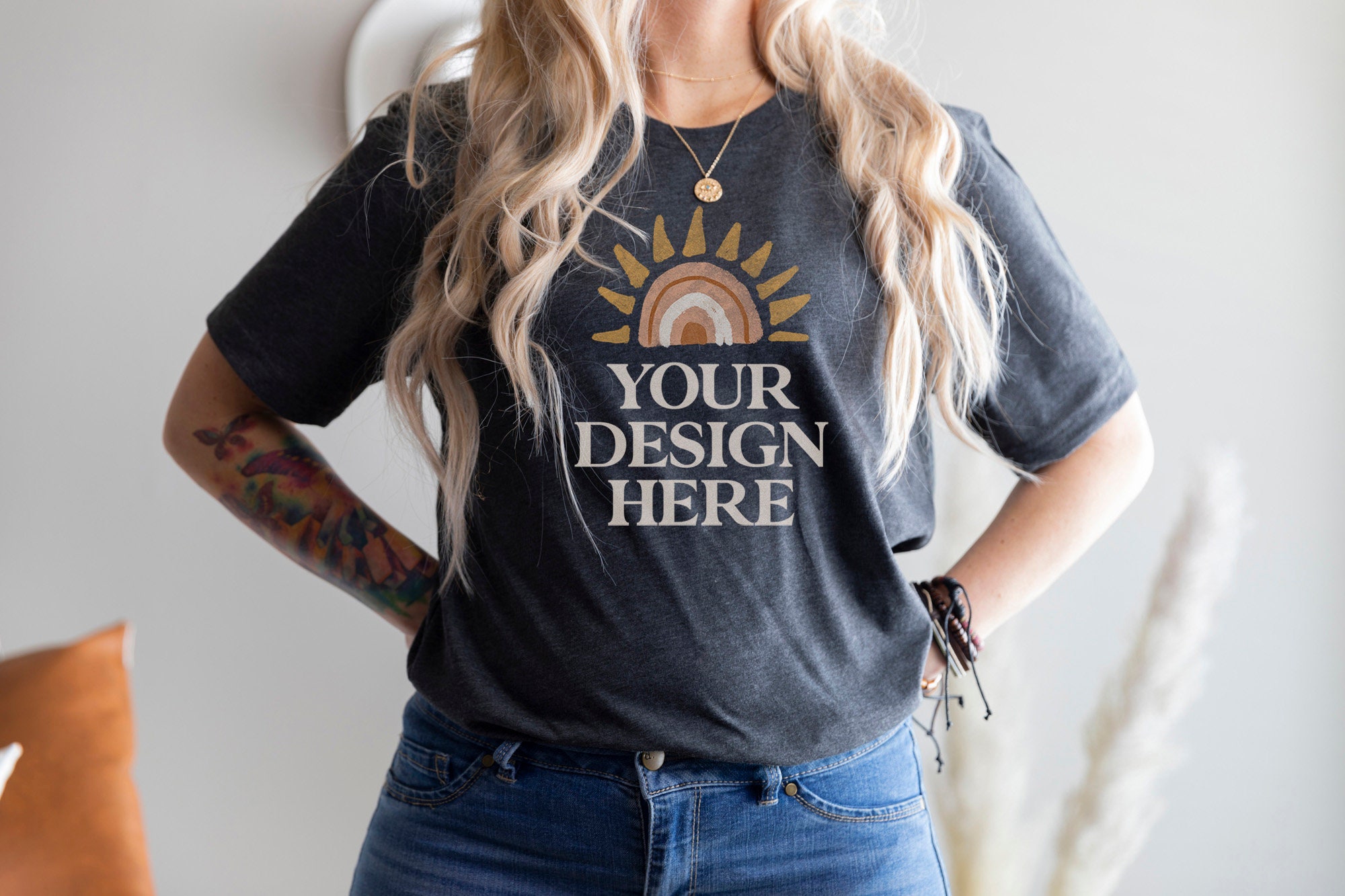 Bella Canvas 3001 Dark Grey Heather Unisex T-Shirt Mockup | Etsy