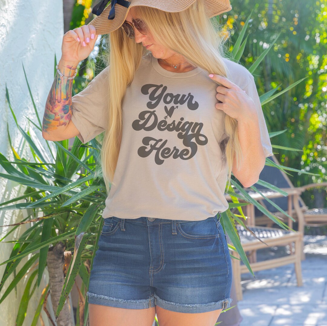 Model Mockup | Heather Tan Bella Canvas 3001 T-shirt | Digital JPG Tee ...