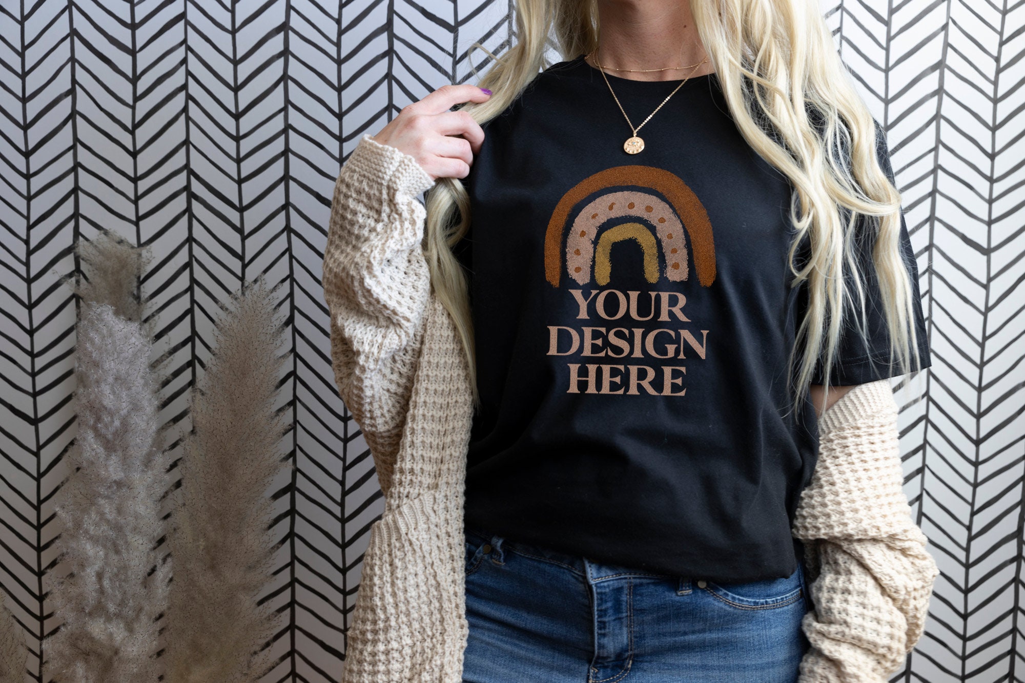 Download Model Mockup Black Bella Canvas 3001 T-Shirt Digital JPG ...