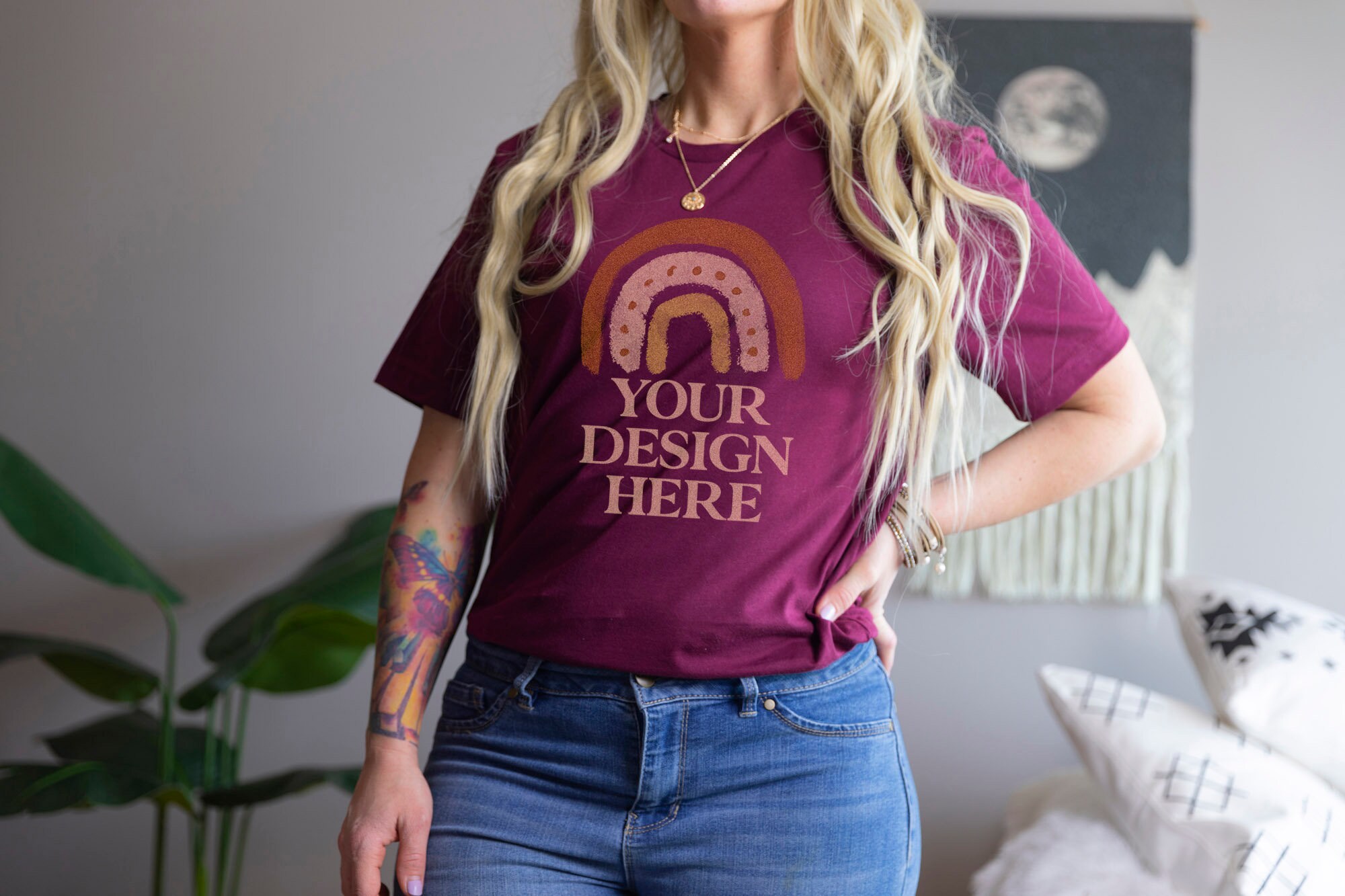 Download Model Mockup Maroon Bella Canvas 3001 T-Shirt Digital JPG ...
