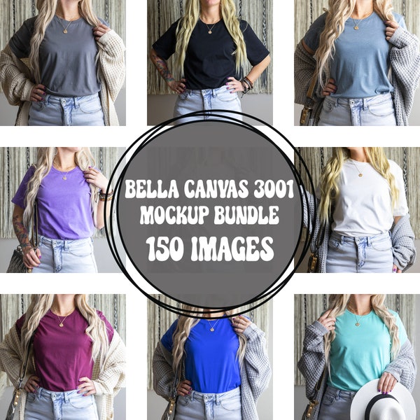 Bella Canvas 3001 Model Mockup Bundle | 150 Mockups | T-Shirt, Tee | Yellow, Mauve, Pink, Soft Cream, Heather Peach, Heather Deep Teal