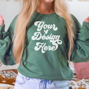 Model Mockup | Military Green Gildan 18000 Sweatshirt | G180 | Sweatshirt Mockup | Digital JPG Mockup
