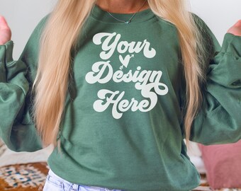 Model Mockup | Military Green Gildan 18000 Sweatshirt | G180 | Sweatshirt Mockup | Digital JPG Mockup