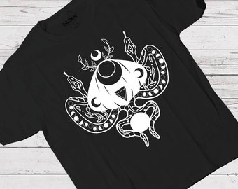 Luna moth shirt, snake tee fall Boho Wicca tee, goth tshirt, witch clothing, alternative aesthetic, mystical tarot gift, dark academia