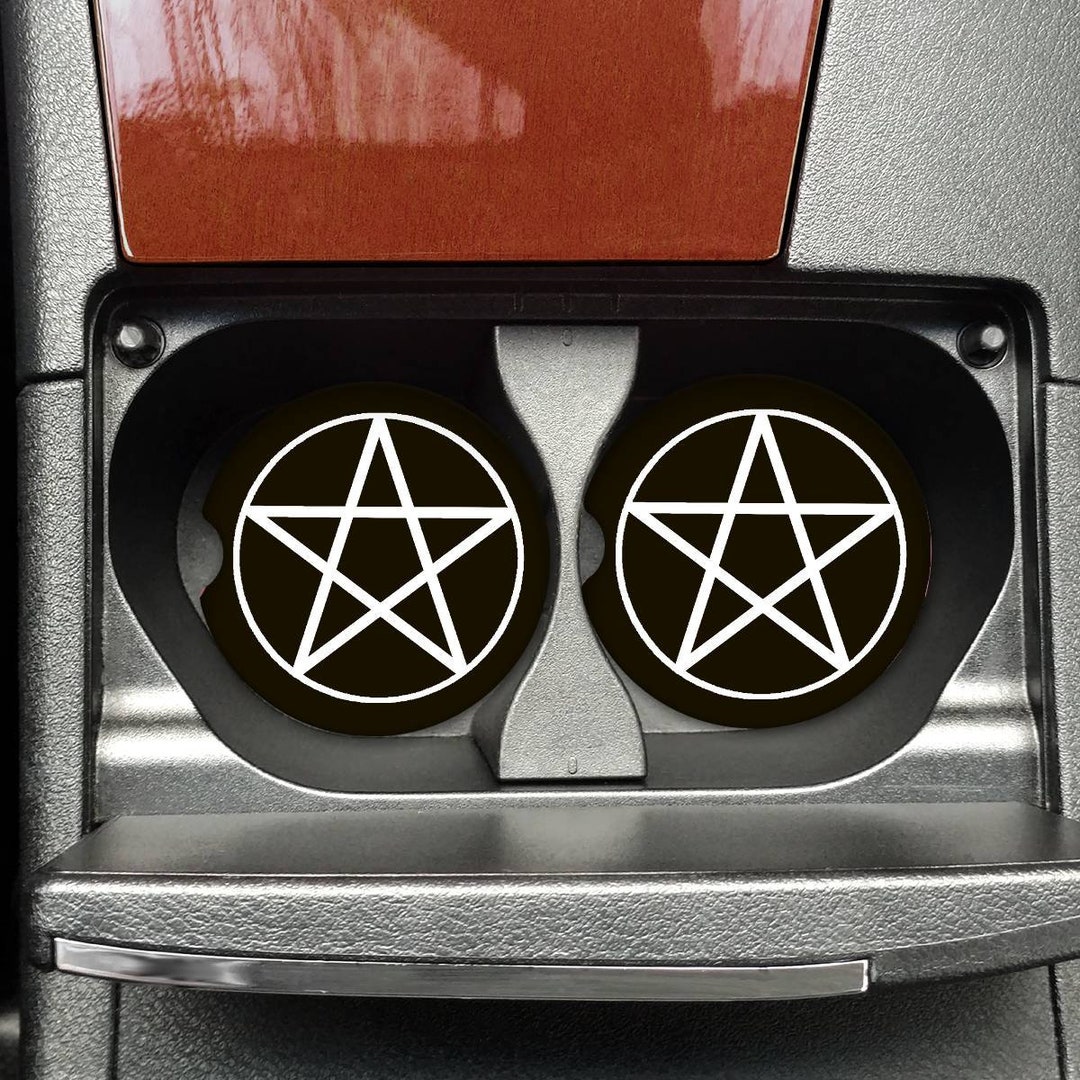 Pastel Gothic Car Accessories, Black Pentagram Witch Car Coaster Set of