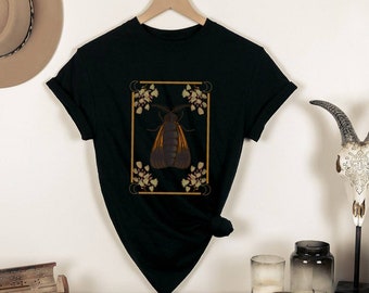 moth shirt, botanical shirt, cottage witch, boho Wicca tee, goth tshirt, witch clothing, cottage core aesthetic, tarot gift, dark academia