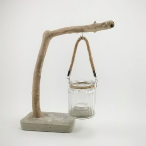 Lantern made of glass and driftwood from the island of Rügen