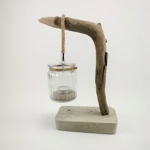 Lantern made of glass and driftwood from the island of Rügen
