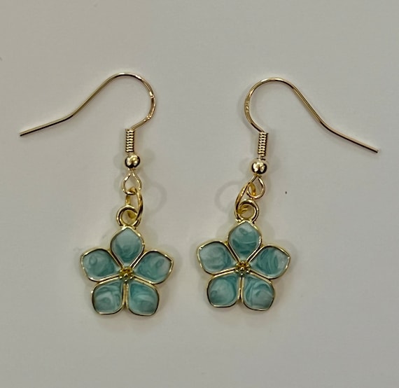 Blue Flower Drop Earrings