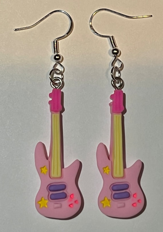 Pink Guitar Drop Earrings