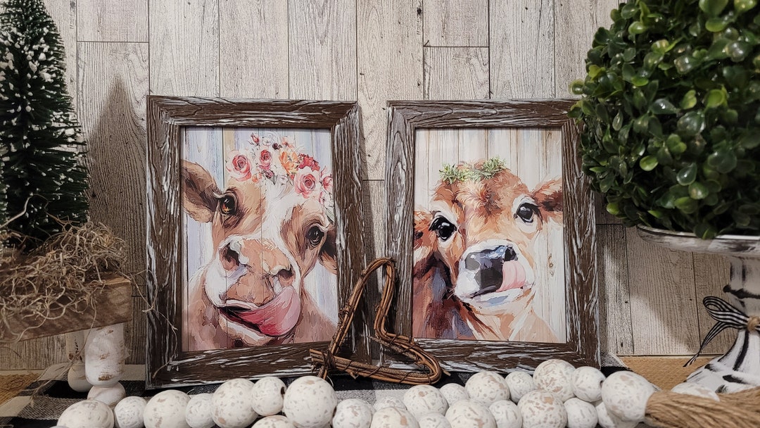 Two Cow Rustic Farmhouse Sign Farmhouse Decor Distressed Frame ...