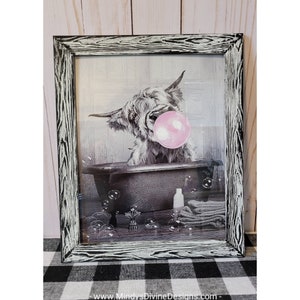 Bubble Bath Highland Cow | Black & White Distressed | Tier Tray | Rustic Farmhouse | Farmhouse Bathoom Decor | Easle Back | Wall Hanger