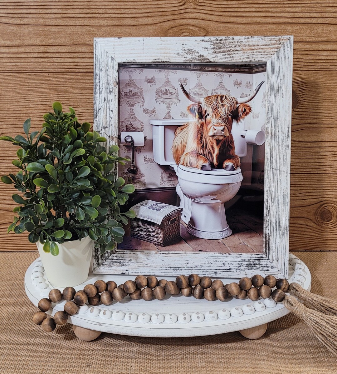 Highland Cow Toilet Bathroom Decor Rustic Farmhouse Decor Hot Bath Newspaper Rustic Frame ...