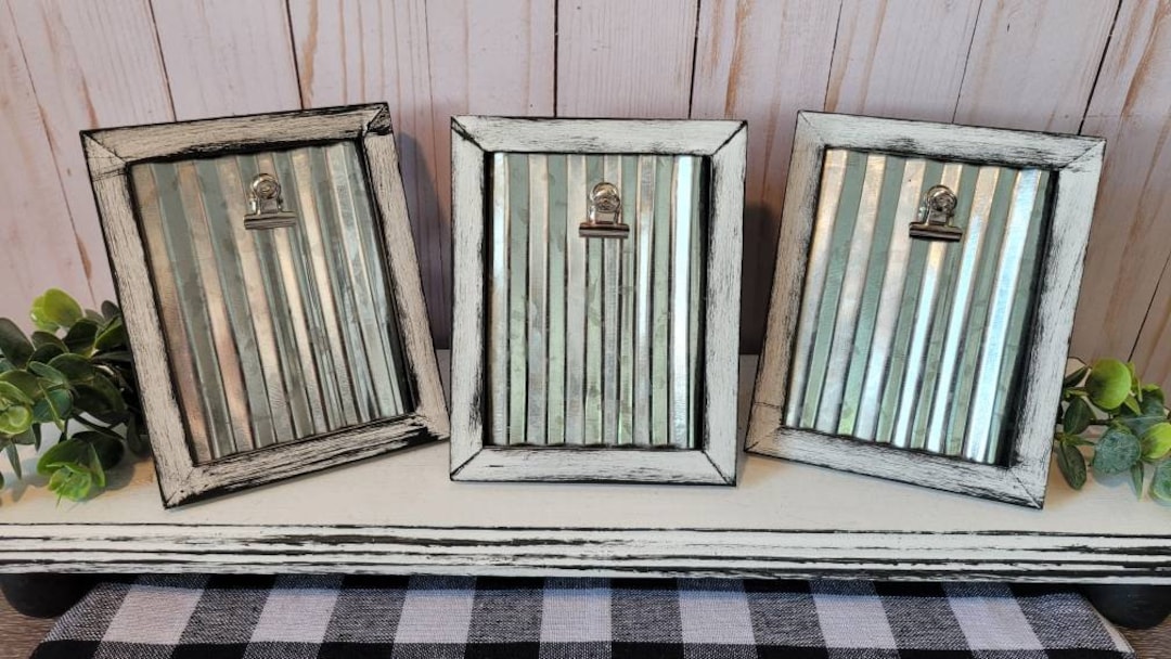Galvanized Metal Picture Frame Tier Tray Decor Rustic Wedding Place