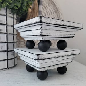 Set of 2 | Black & White Square Wooden Risers | Farmhouse Style Decor | Kitchen Decor | Tier Tray Decor | Table Centerpieces | Rae Dunn